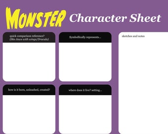 Monster Creation | Writer worksheet | Writing | Novel Screenplay | Author Template | Writing Aid | Worldbuilding Brainstorm | Write month