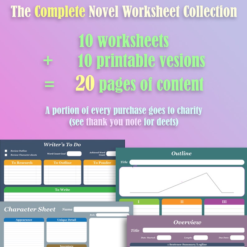 Writer's Worksheet System Fillable PDF Progress Tracker Character Sheet Novel To Do List Author Template Writing Aid Worldbuilding image 4