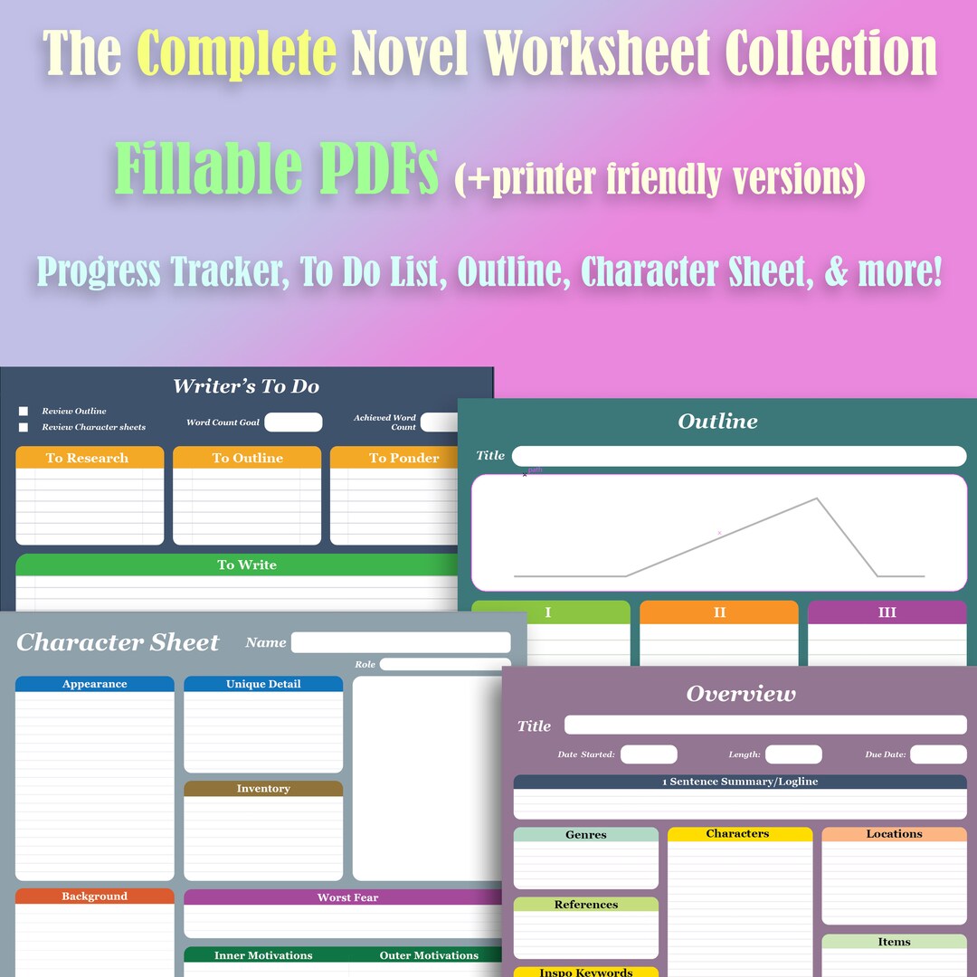 Writer's Worksheet System | Fillable PDF Progress Tracker | Character ...