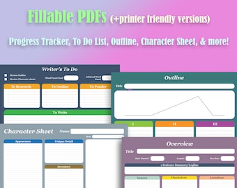 Writer's Worksheet System | Fillable PDF Progress Tracker | Character Sheet | Novel To Do List | Author Template |Writing Aid| Worldbuilding