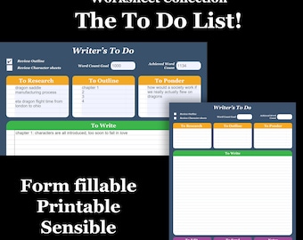 Writer's To Do List | Worksheet Binder | Writing | Novel Screenplay | Author Template | Writing Aid | Worldbuilding Brainstorm | Write month