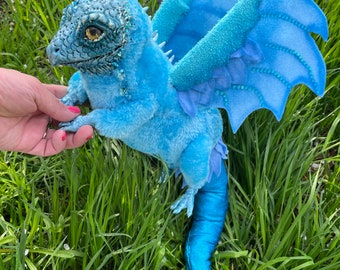 Dragon blue  baby plush toy doll handmade