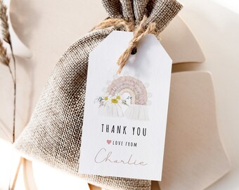 Rainbow daisy thank you tags. Macrame rainbow thank you labels. Thank you tags. Corjl.