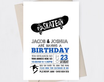 Skate brothers invitation. Skate birthday invitation. Teen birthday. Corjl invitation. Editable digital printable.