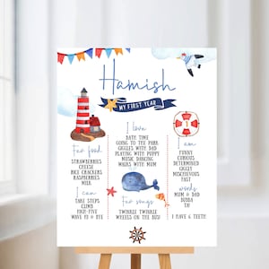 Nautical Milestone Poster. First birthday poster. Sailor milestone board. Editable digital printable. image 1