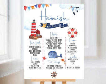 Nautical Milestone Poster. First birthday poster. Sailor milestone board. Editable digital printable.