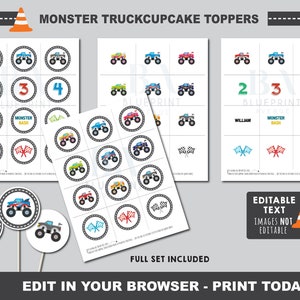 Monster Truck Cupcake Toppers. Monster Truck Instant Download Printable ...