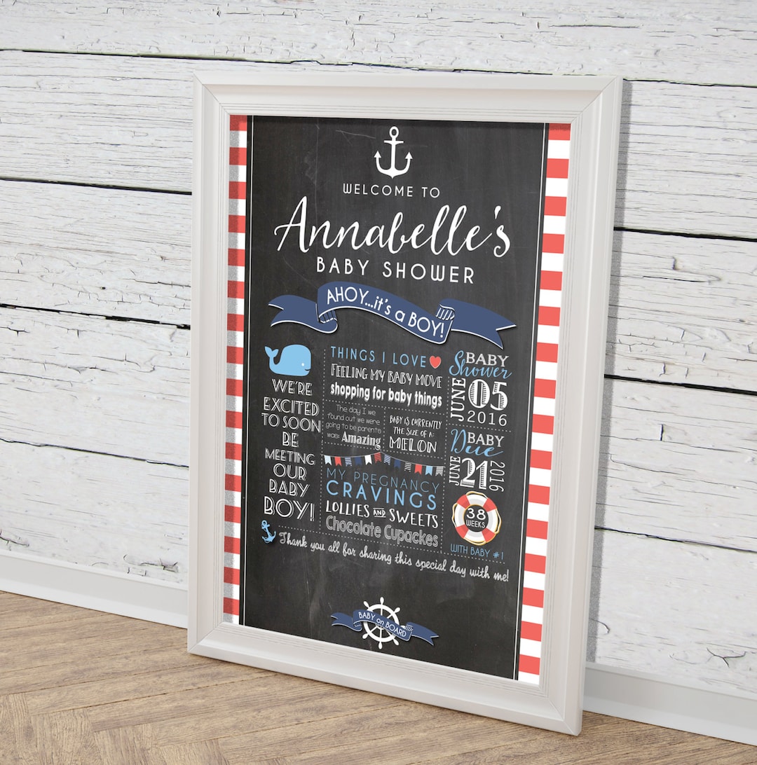 Nautical Baby Shower Printable Chalkboard. Ahoy It's a BOY Red and Navy ...