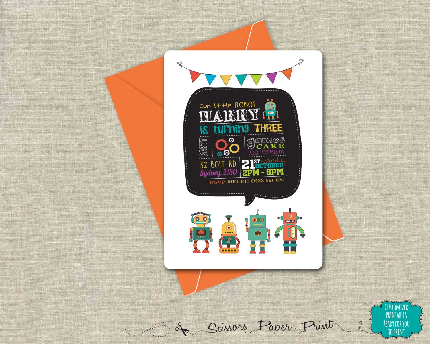 Robot Party Invitation Printable Retro Robot Birthday | Etsy