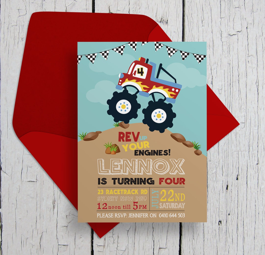 Monster Truck Party Invitation PRINTABLE Customised customized for Your ...