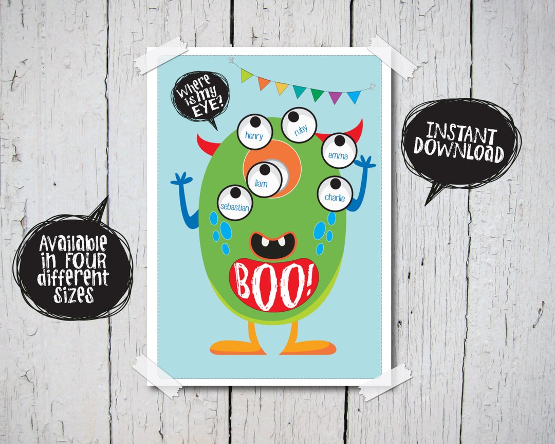 Monster Party Game, Pin the Eye on the Monster, Party Printable, INSTANT DOWNLOAD, Cute Party ...