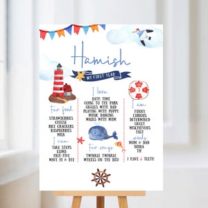 Nautical Milestone Poster. First birthday poster. Sailor milestone board. Editable digital printable. image 2