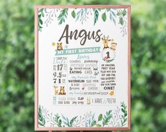 Woodlands Foliage Greenery Milestone Poster, Birthday Boy Woodlands Party. Eucalyptus Succulent Foliage PRINTABLE