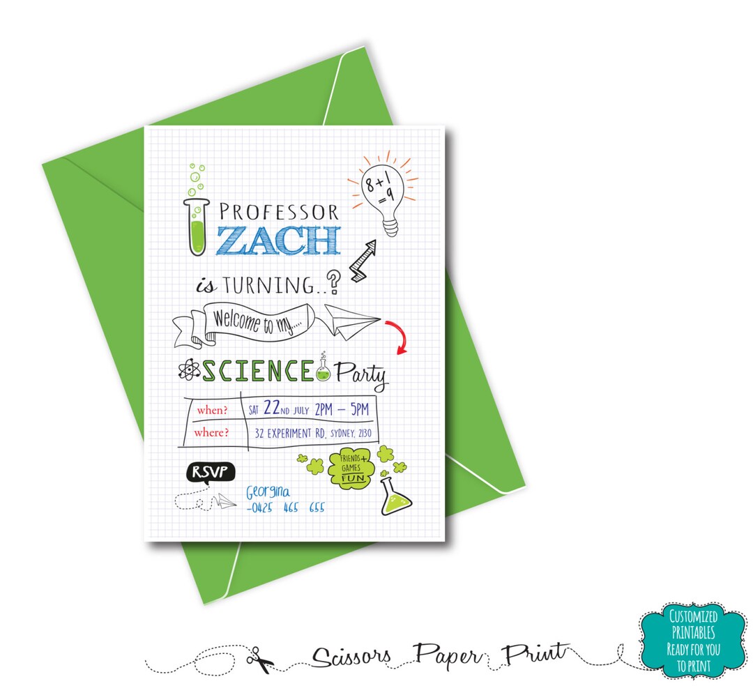 Mad Scientist Birthday Invitation Printable, Customised, Science Party ...