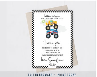 Monster truck thank you notes. Monster truck cards. Corjl.