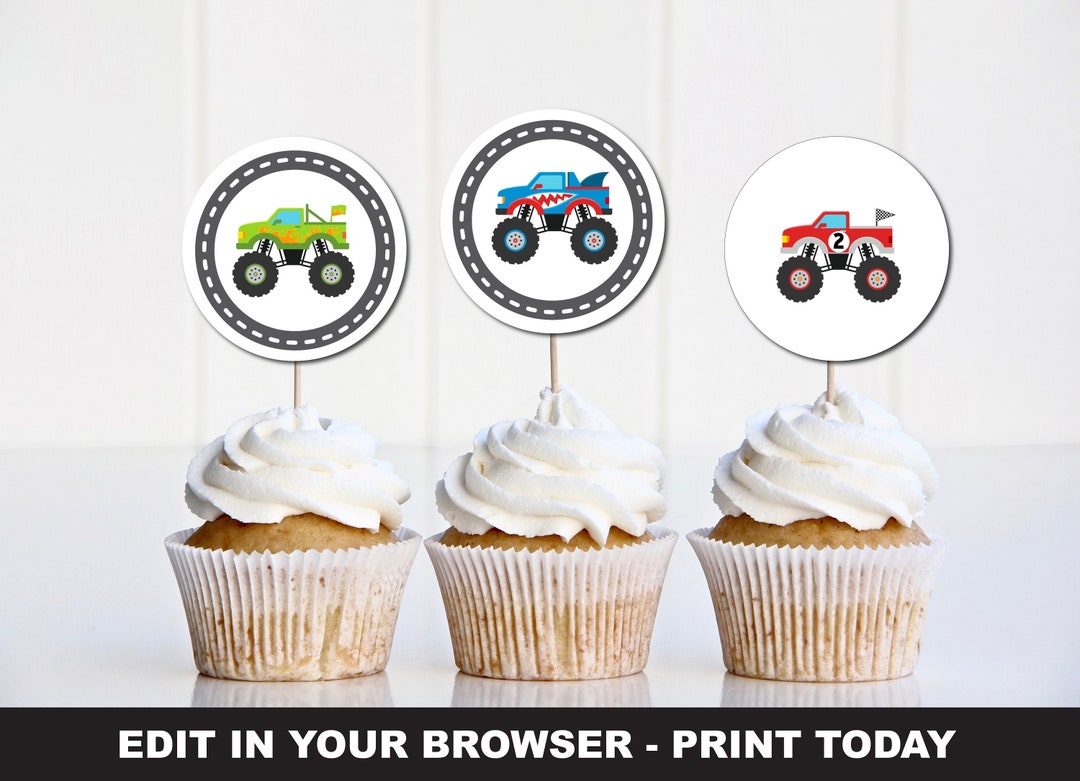 Monster Truck Cupcake Toppers. Monster Truck Instant Download Printable ...