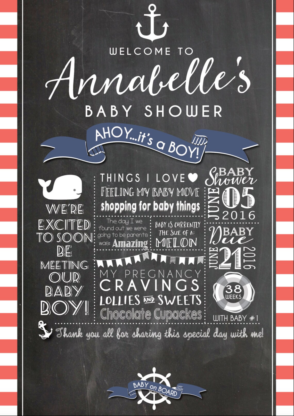 Nautical Baby Shower Printable Chalkboard. Ahoy It's a | Etsy