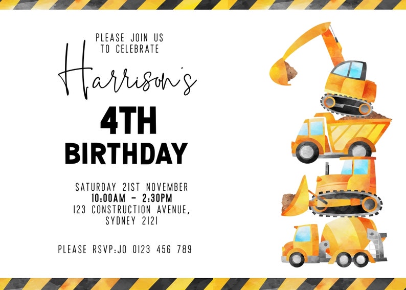 Construction Party Invitation. Vehicle Party Invitation. Etsy UK
