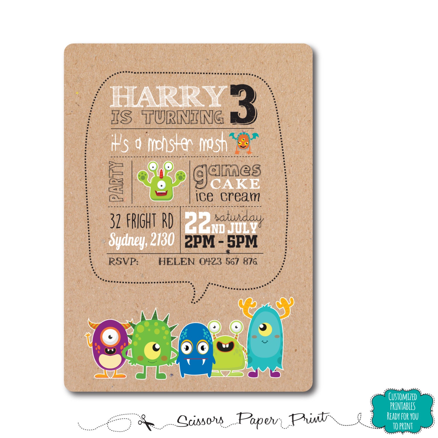 Monster Party Invitation Printable Monsters Birthday - Etsy