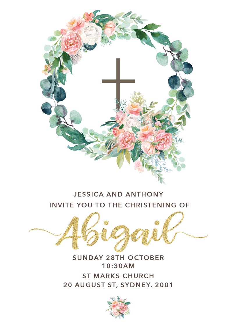 Christening Baptism Invitation. Foliage Greenery Boho Themed Etsy
