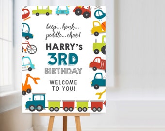 Transport welcome sign. First birthday poster. Trucks welcome sign. Swamp party. Editable digital printable. INSTANT EDIT & DOWNLOAD