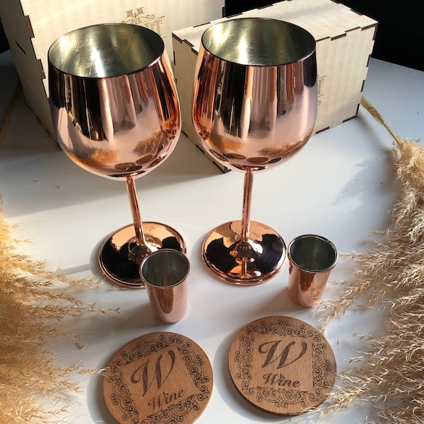 Personalization+Shipping Free, Custom Copper Wine Glasses Set, 7th Anniversary Gift, Copper Gift, Custom Wine Glass, Copper Gift For