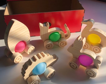 Baby Gift, Wooden Toy, Montessori Toys, Cars Animal, Learning Toy, Gift for Child, Motor Skills, Natural Wood Toy