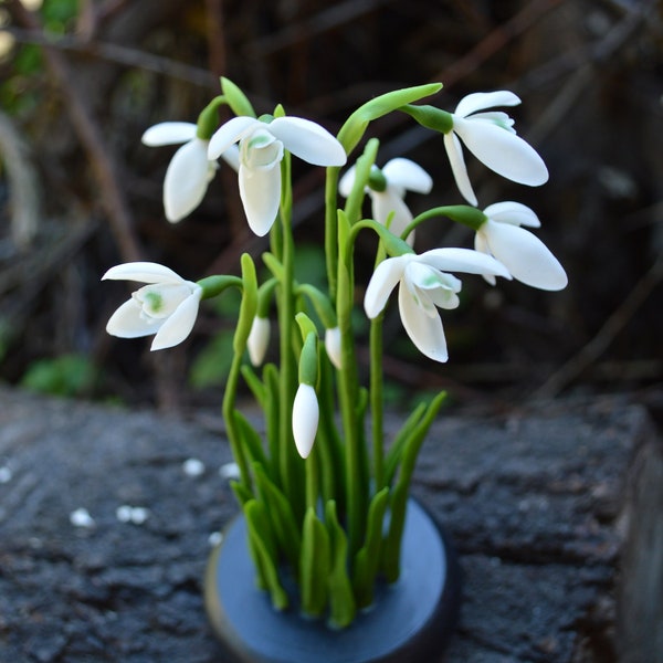 snowdrops from floristic polymer clay