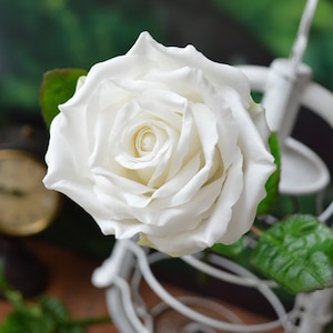 White rose from floral polymer clay