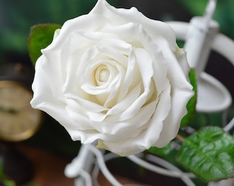 White rose from floral polymer clay