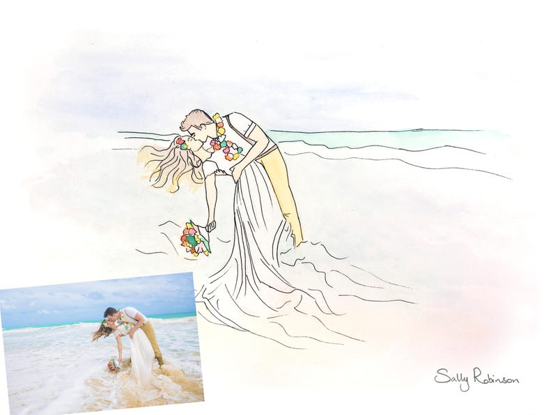 watercolour custom painting Simple wedding portrait