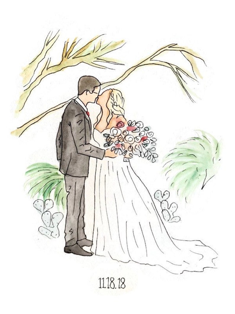 watercolour custom painting Simple wedding portrait