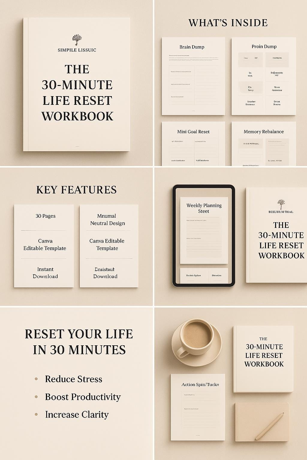 Life Reset Workbook | 30-page Minimal Self-care Journal | Mental Health ...