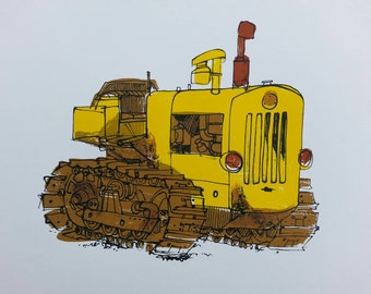 Cley Caterpillar Tractor Limited Edition Screen print by Emily Gillmor