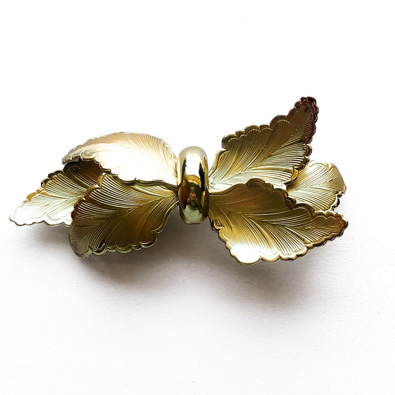 50/'s Gold Leaf Bow Earring Brooch Set