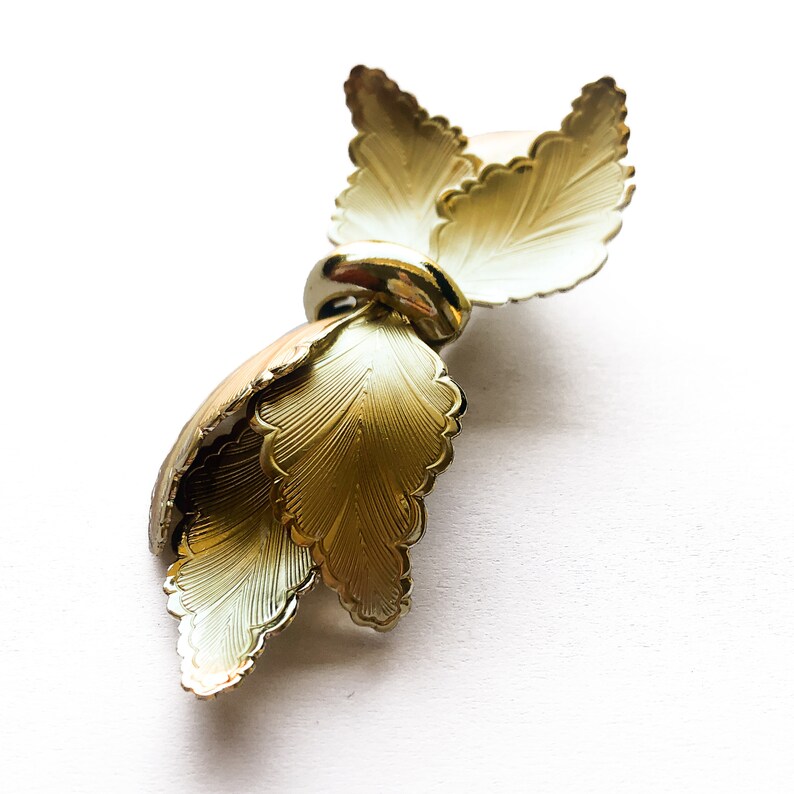 50/'s Gold Leaf Bow Earring Brooch Set