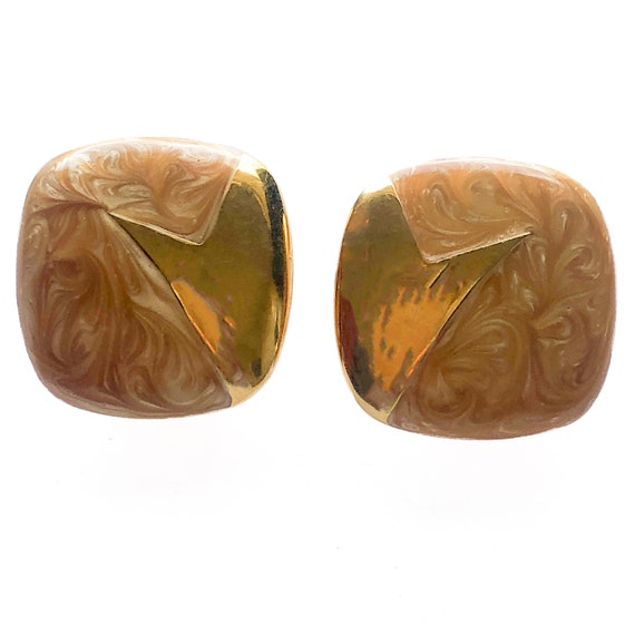80's Monet Orange Swirl Enamel Clip On Earrings