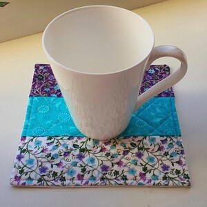 Aqua Purple Floral Striped Coaster