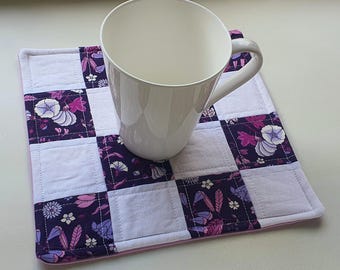 Purple White Sixteen Patch Mug Rug