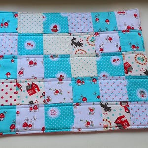 Aqua Red Riding Hood Scrappy Patch Quilted Placemat