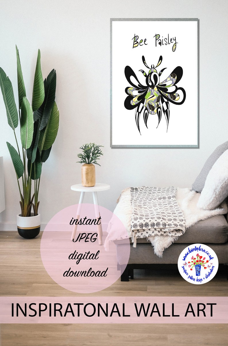 BEE PAISLEY Instant Digital Download bee lover bee pattern wall art art print home gift busy bee JPEG image 5