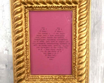 Typewritten HEART SHAPE LOVE Poem on Pink Card in a vintage gold frame (Original Art) | Lovers | Romance| Valentines | Wedding | Anniversary