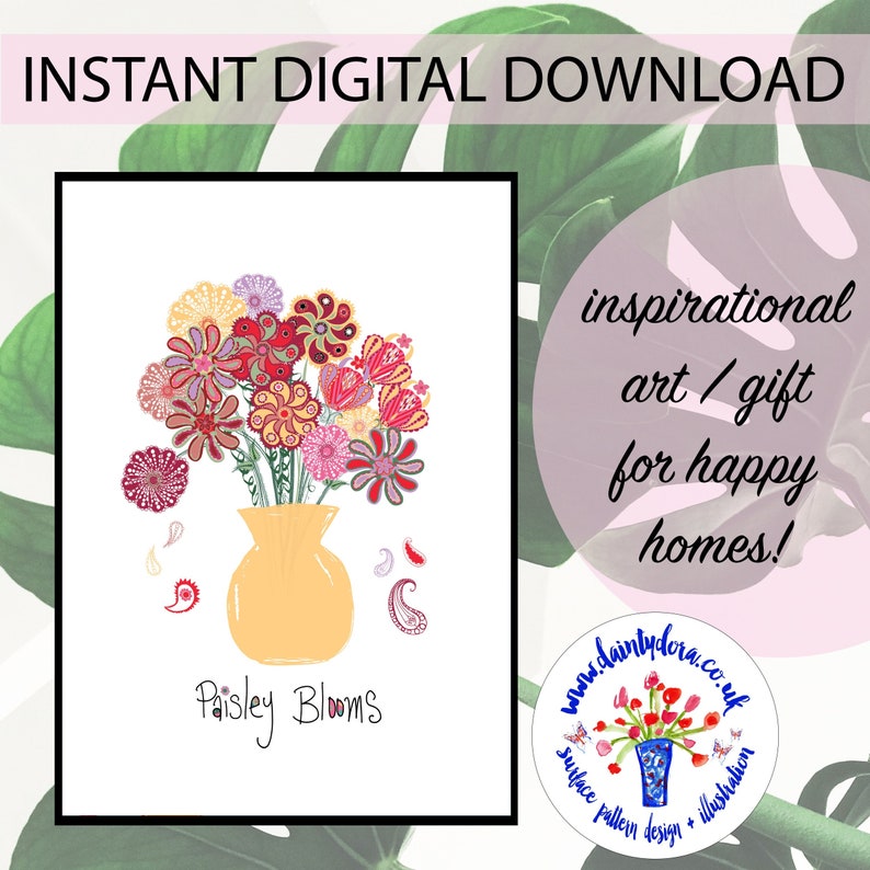 PAISLEY BLOOMS uplifting floral Instant Digital Download  image 1