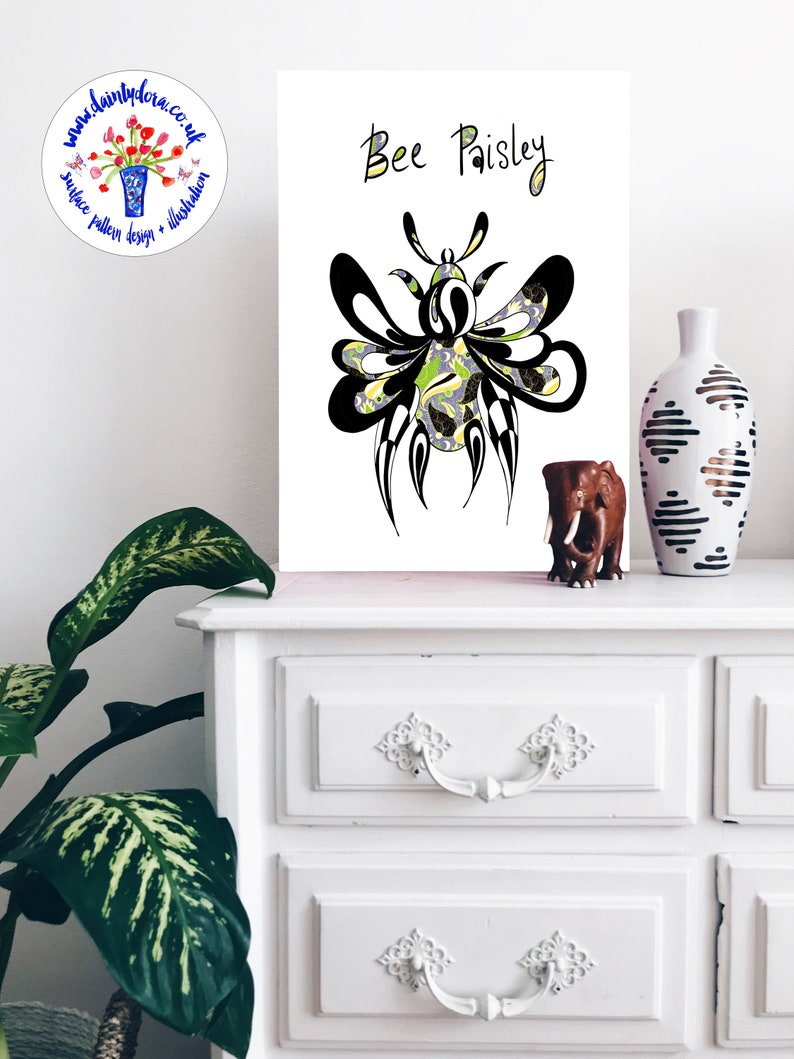 BEE PAISLEY Instant Digital Download bee lover bee pattern wall art art print home gift busy bee JPEG image 4