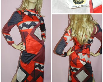 Vintage 70s KITSCH Multicoloured Geometric Patterned ...