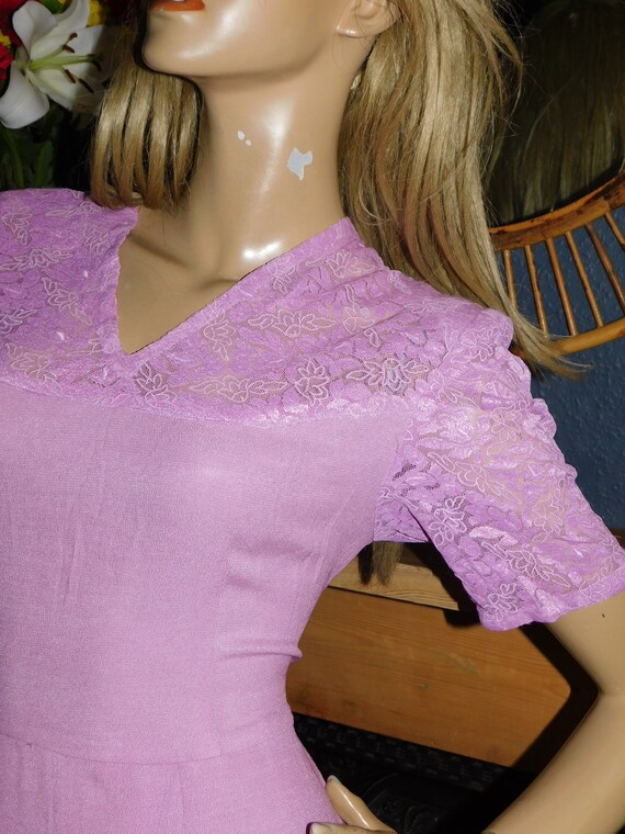 Vintage 1930s LILAC LACE Trim Starlet Evening Dre… - image 4