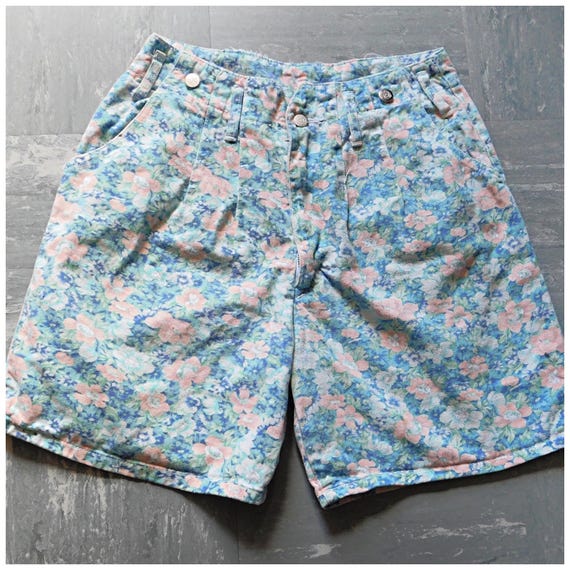 Vintage 80s KITSCH PASTEL Floral Rose Print SHORTS 12 M 1980s Nu Wave