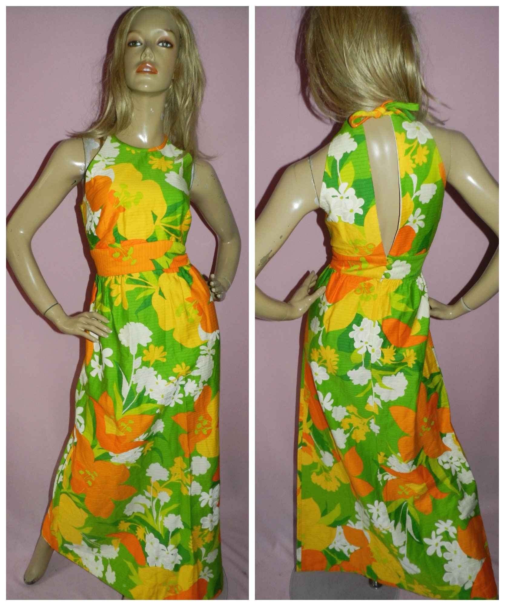 Vintage 60s 70s DOROTHY BULLITT PSYCHEDELIC Flower power Maxi dress 12 ...