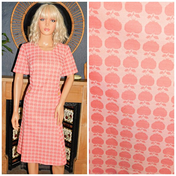 Vintage 60s PEACHY Pink Novelty APPLE Print Mod Scooter Dress 18 L XL 1960s Modette Kitsch