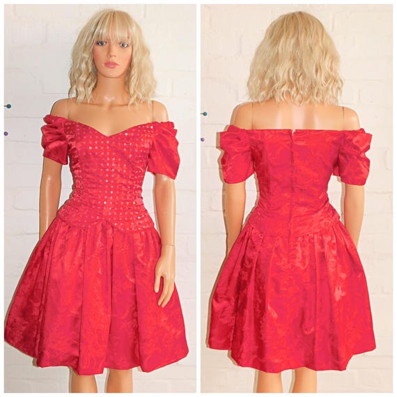 Vintage 80s PILLAR BOX RED Prom Party Dress 8 10 S 1980s Cocktail Extreme